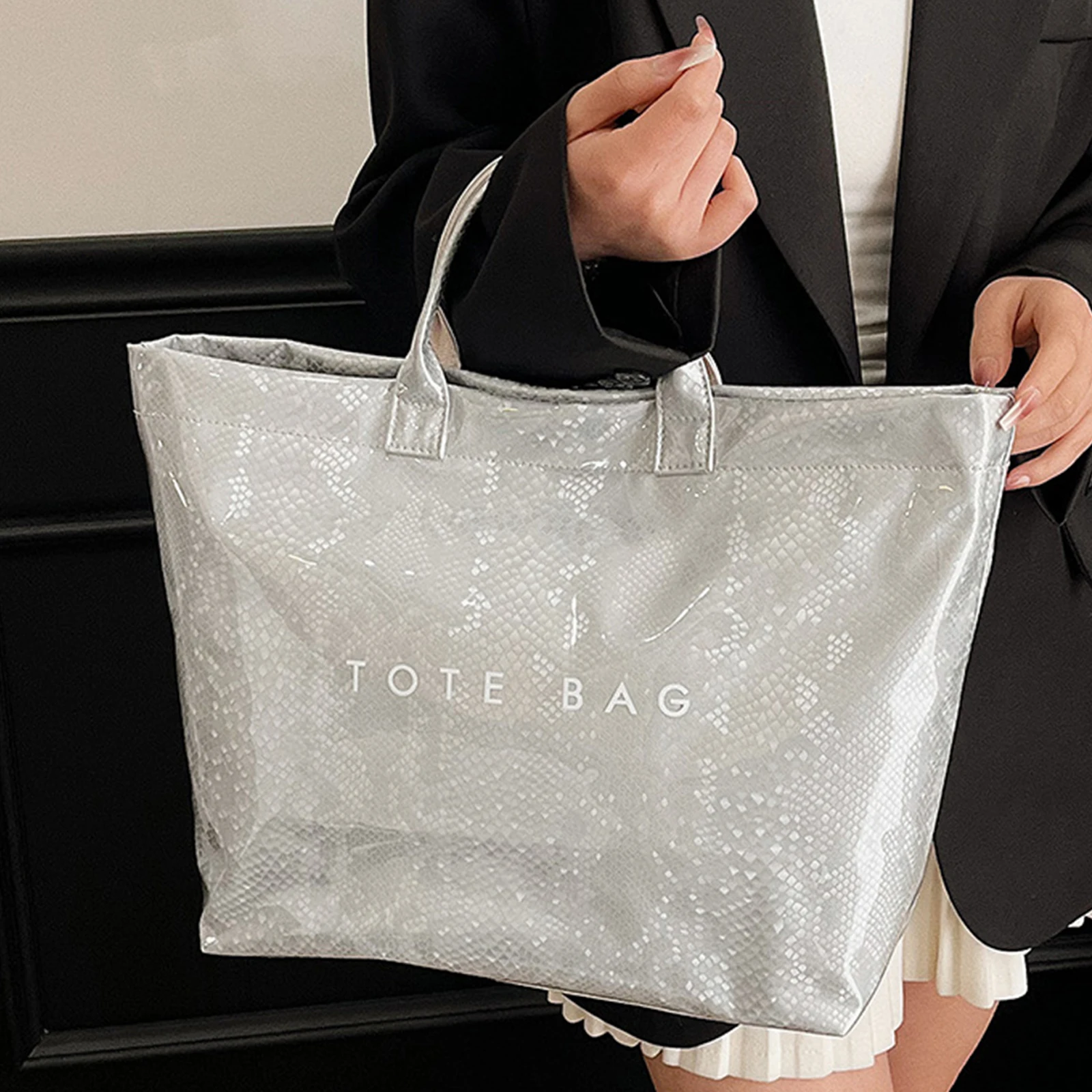 

Глянцевая сумка-тоут с принтом под змею для женщин, большая вместительная сумка для повседневного использования, офиса, поездок на работу, шопинга, модная универсальная повседневная сумка через плечо