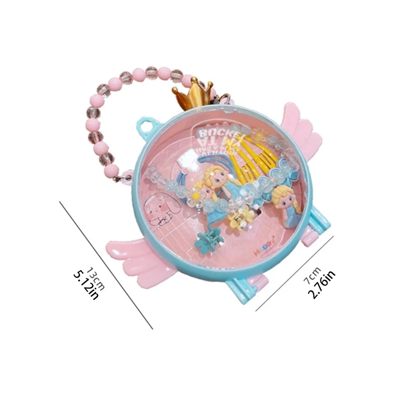 Fashion Angel Wings Princess Box Hair Charm Cute Cartoon Pendant Necklace BB Clip Hair Accessories Gift for 3-7-year-old Girl