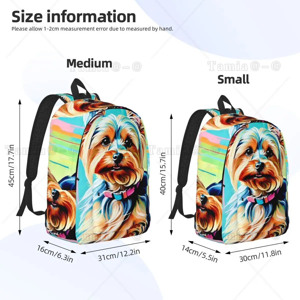 Yorkshire Terrier Dog Portrait In Watercolor Style Backpack Daypack Kids BookBag School Bag Shoulder Bags for Men Women
