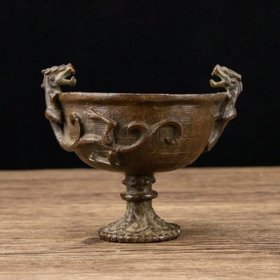 

Подвижная чашка дракона в античном стиле из чистой меди, настольное художественное украшение