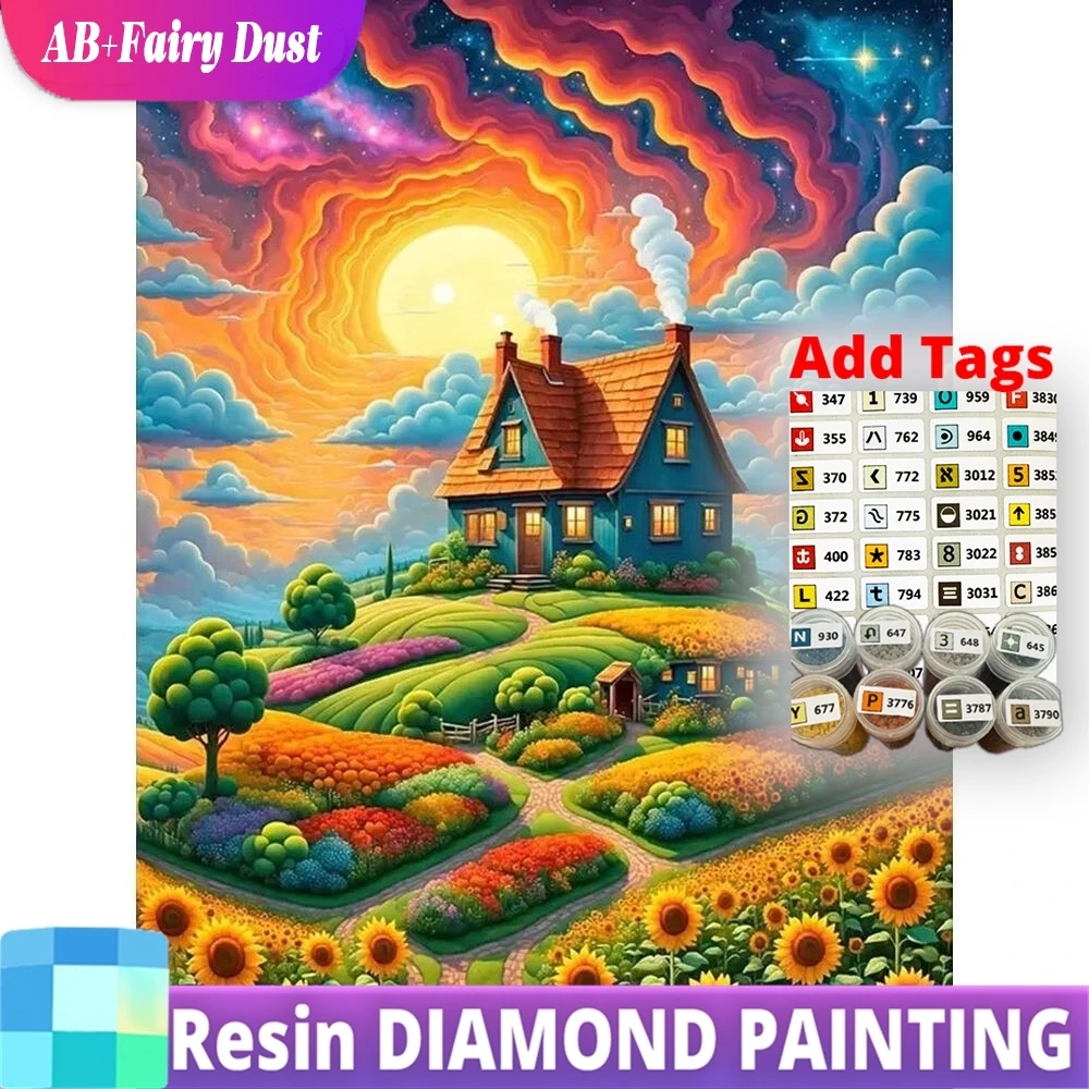 

Resin AB Fairy Dust New Arrival Diamond Mosaic House Landscape DIY Flower Painting Garden Acrylic Craft Supplies Handicraft
