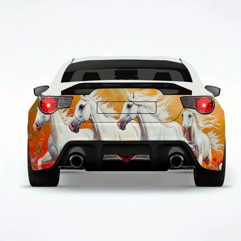 Horses Galloping in Flower Sea Car StickerVinyl Decal for Car Rear, Waterproof Self-Adhesive Vinyl Stickers for Vehicle Tail & B