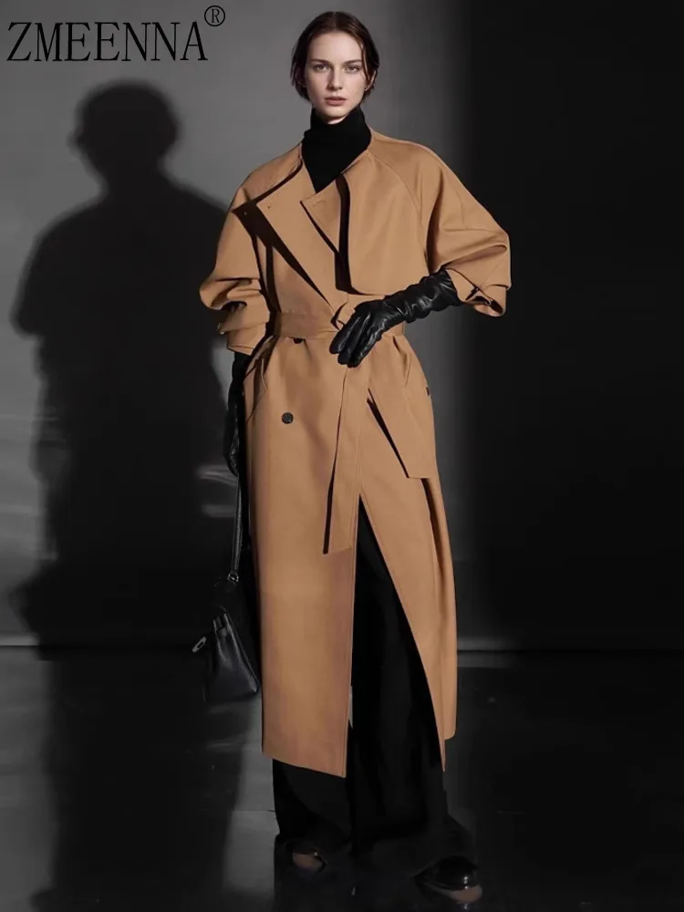 

ZMEENNA Women's Stylish Trench Coat With Belt Long Classic Double Breasted Jacket Elegant Fall Outerwear Windbreaker ZM3467