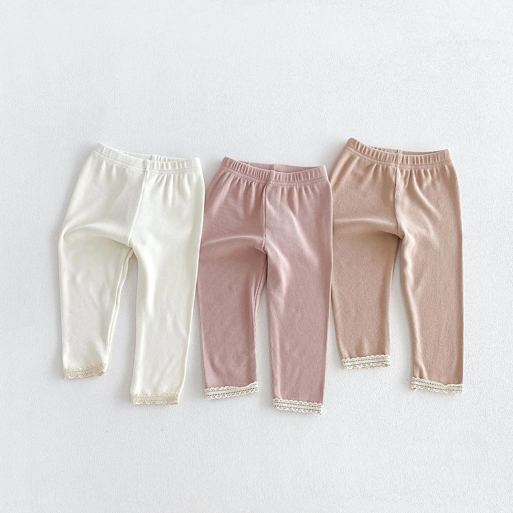 Baby Pants 6M-3T Sweet Lace Girls Leggings Autumn Solid Color Thin Toddler Trousers Korean Version Infant Skinny Pants