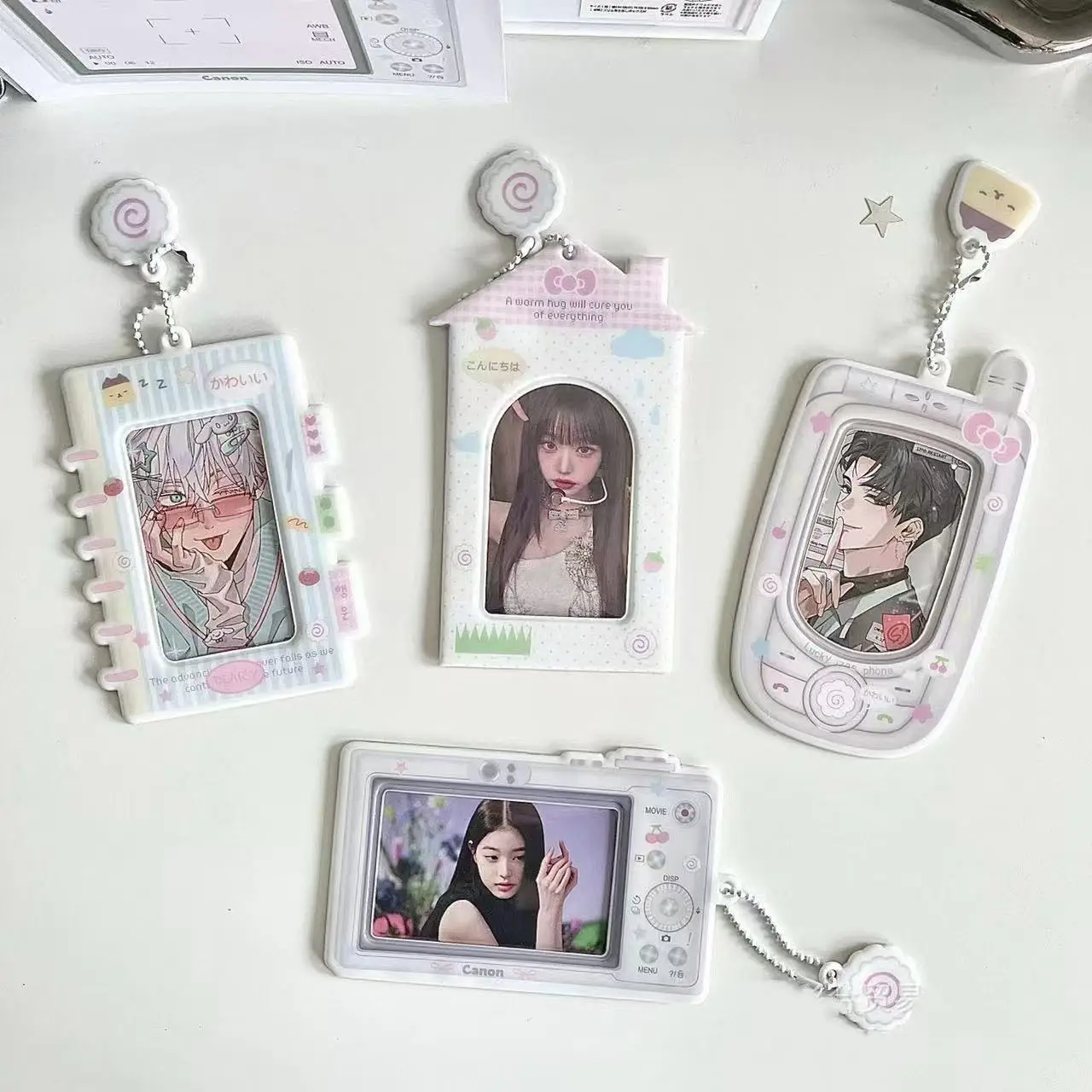 PVC Card Holder Phone CCD Camera Shape Cute Kpop Idol Photocard School ID Card Storage Pouch Display Pendant
