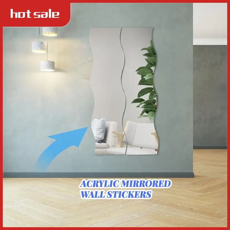 

A21I-6 PCS 3D Wave Mirror Sticker DIY Silver Wall Mirror Sticker Acrylic Mural Decal Removable Reflective Stickers Home Decor