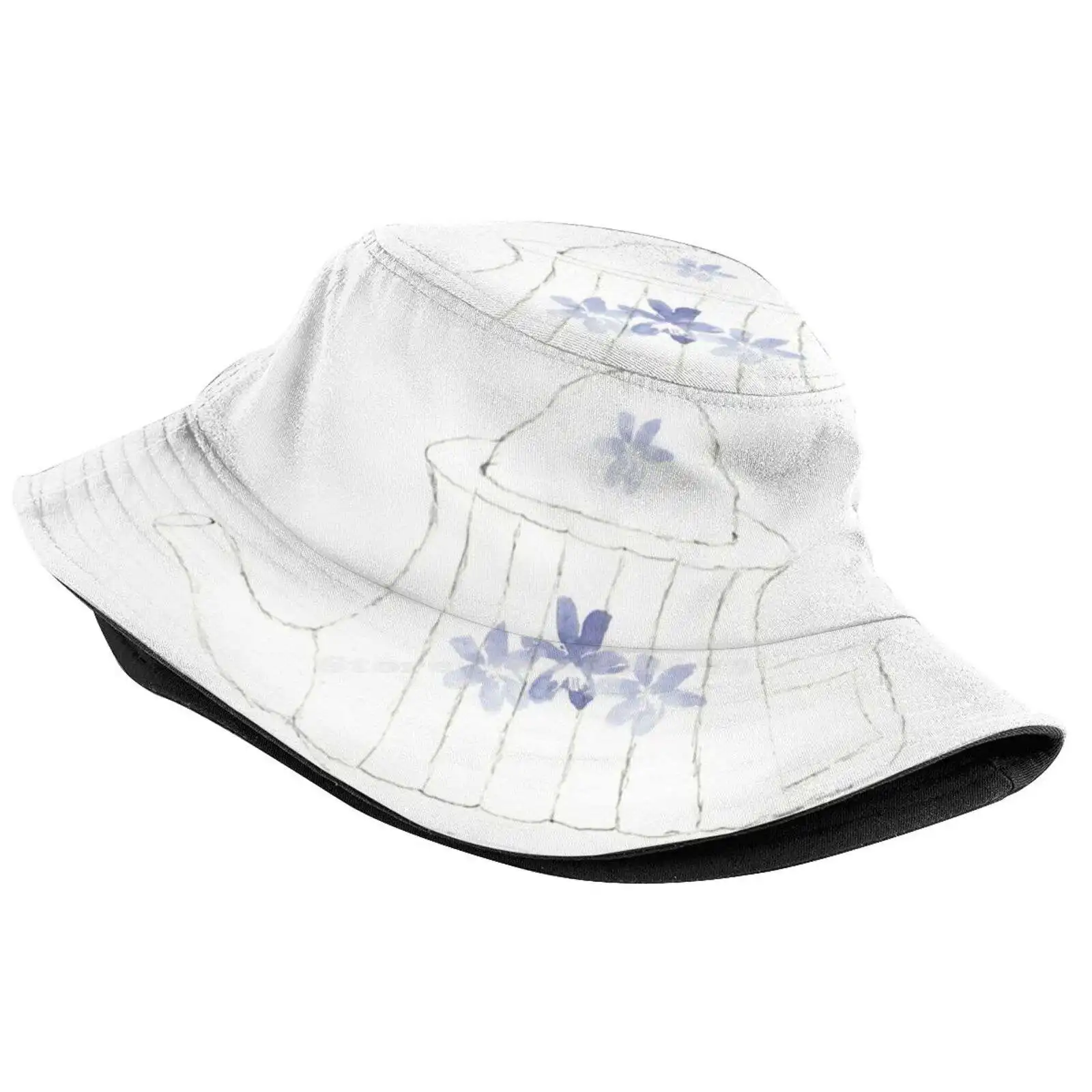 Teapot With Violets Sun Cap Fisherman Hat Bucket Hats Watercolor Teapot White Teapot Easter Design Spring Violets