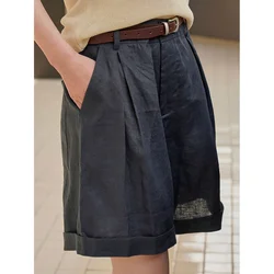 Summer Korea Style Lazy Linen Curled Shorts Wide Leg Loose Slim Casual Hot Pants For Women