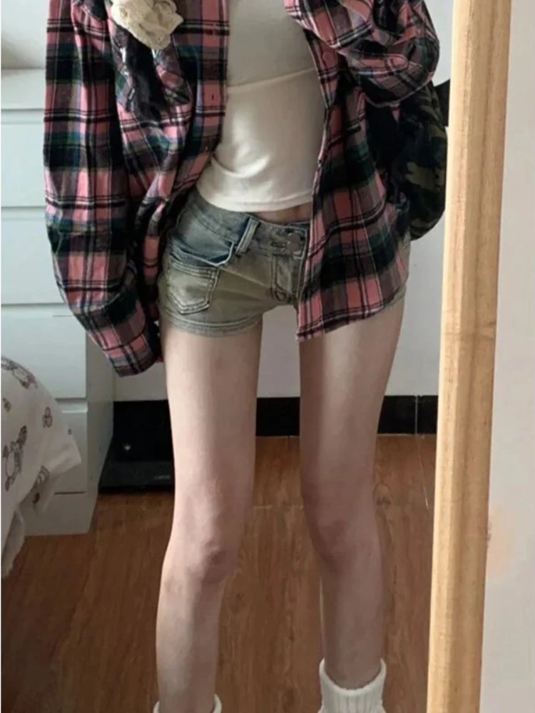 Pantaloncini aderenti Donna Retro Denim Y2k Sexy Hotsweet Street Style Estate All-match Night Club Tasche estetiche vintage Harajuku