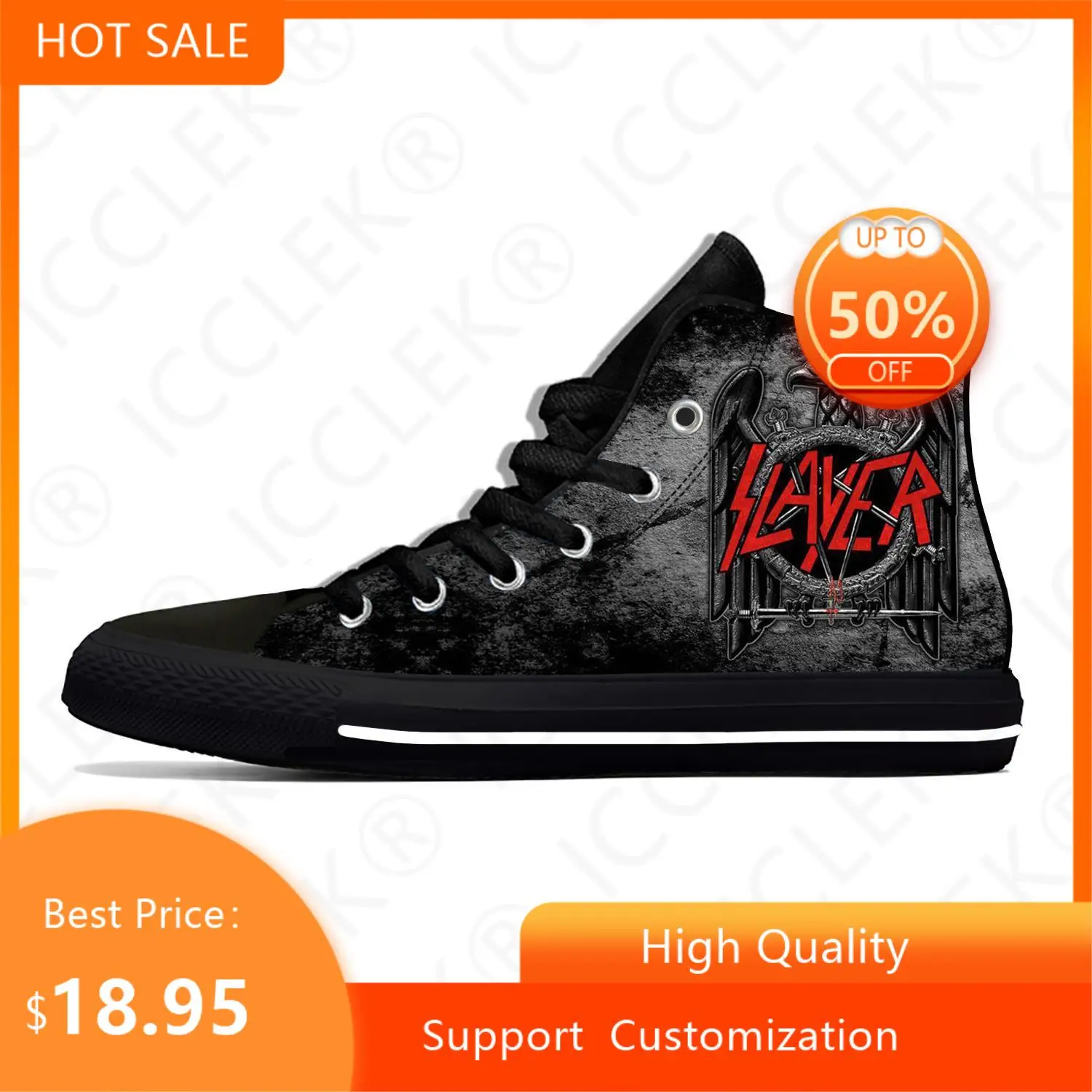 Slayer Heavy Metal Rock Band Horror Scary Fashion Casual Shoes High Top Breathable Men Women Sneakers Lightweight Board Shoes