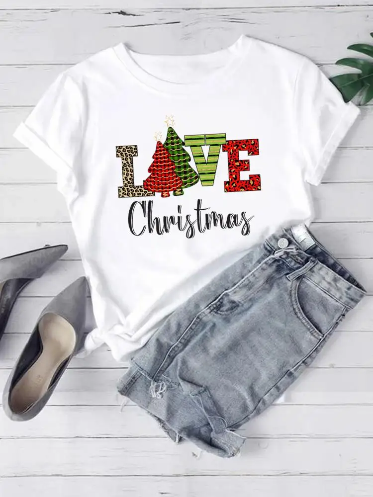 

New Year Clothing Letter Style Trend 90s Trend Tee Christmas Women Fashion Lady Printed Short Sleeve T-Shirts Graphic T Top