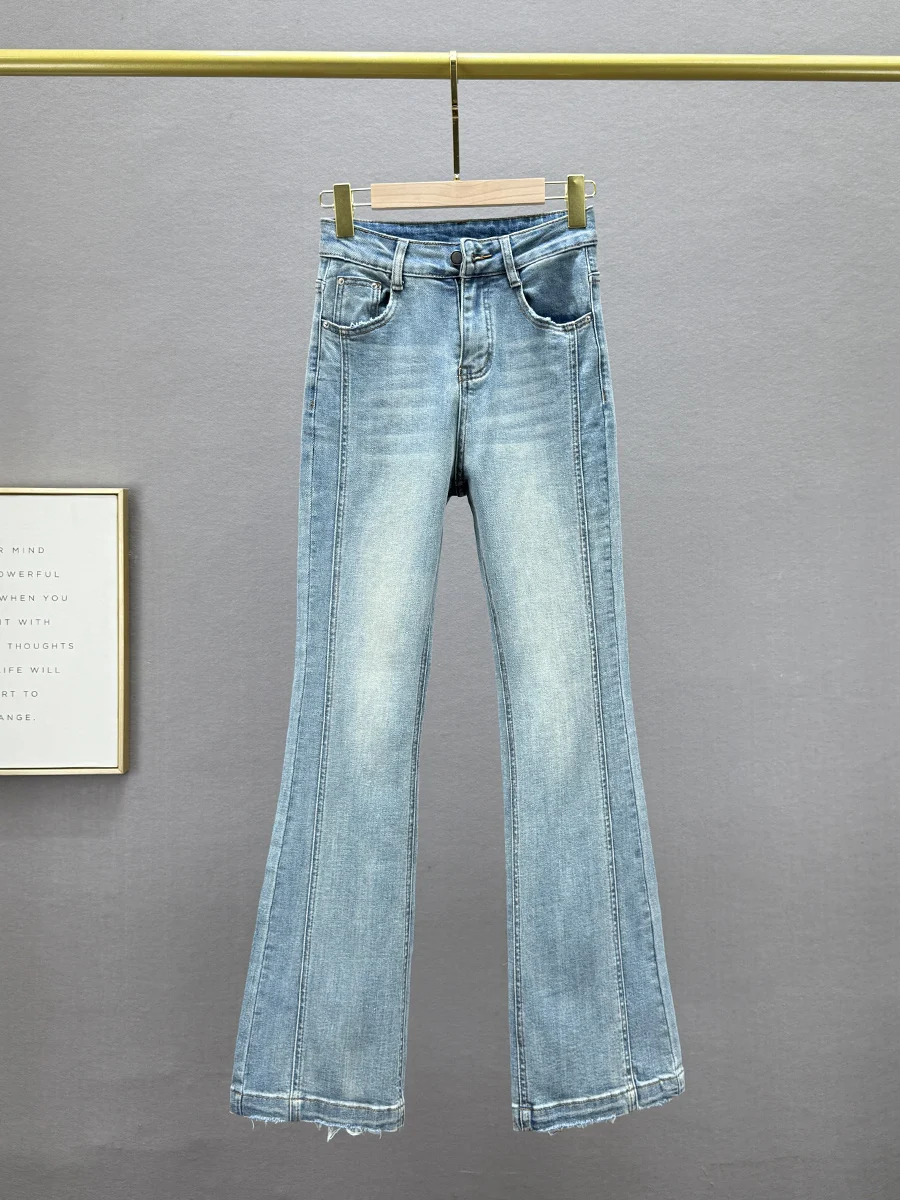 

High Waist Stretchy Denim Flared Pants Women's Spring New Sle Slimming Long Jeans Retro Wa Cotton Elastic Fabric Zipper