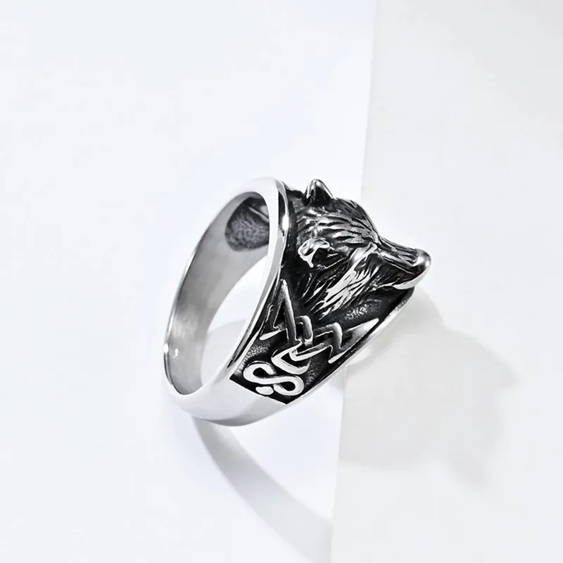 Vintage Stainless Steel Viking Celtic Wolf Ring for Men Women Size 7-12