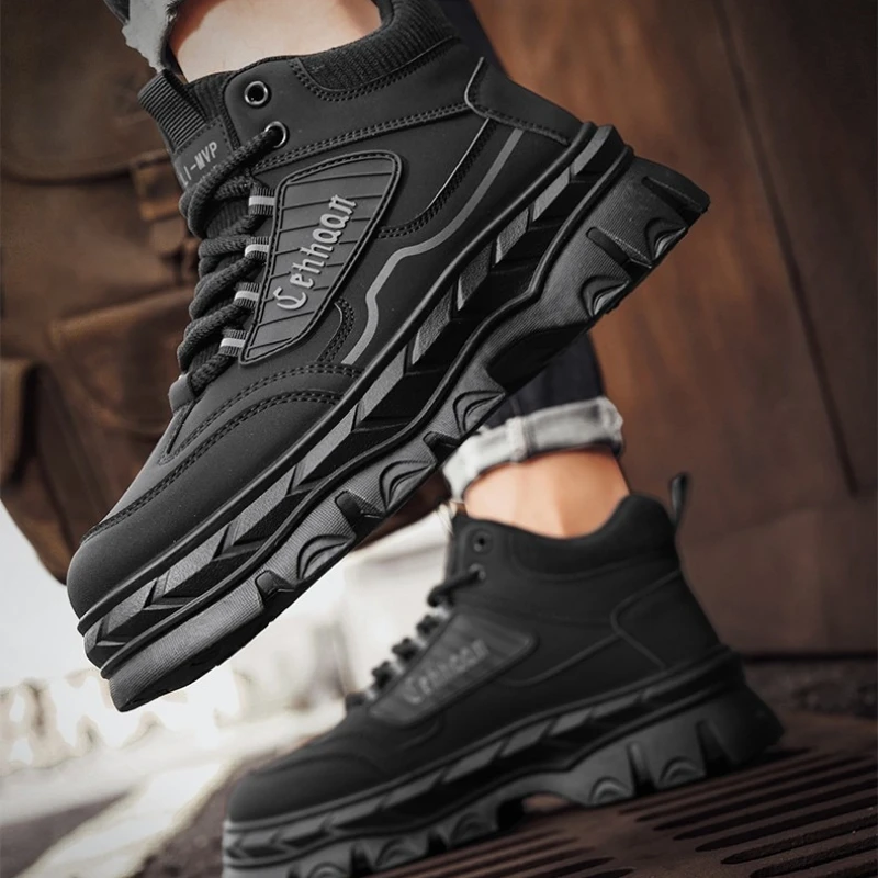 

Spring and Autumn Color-matched Men's Large-sized Round-toe Lace-up Flat Mid-top Leather High-quality Outdoor Hiking Boots