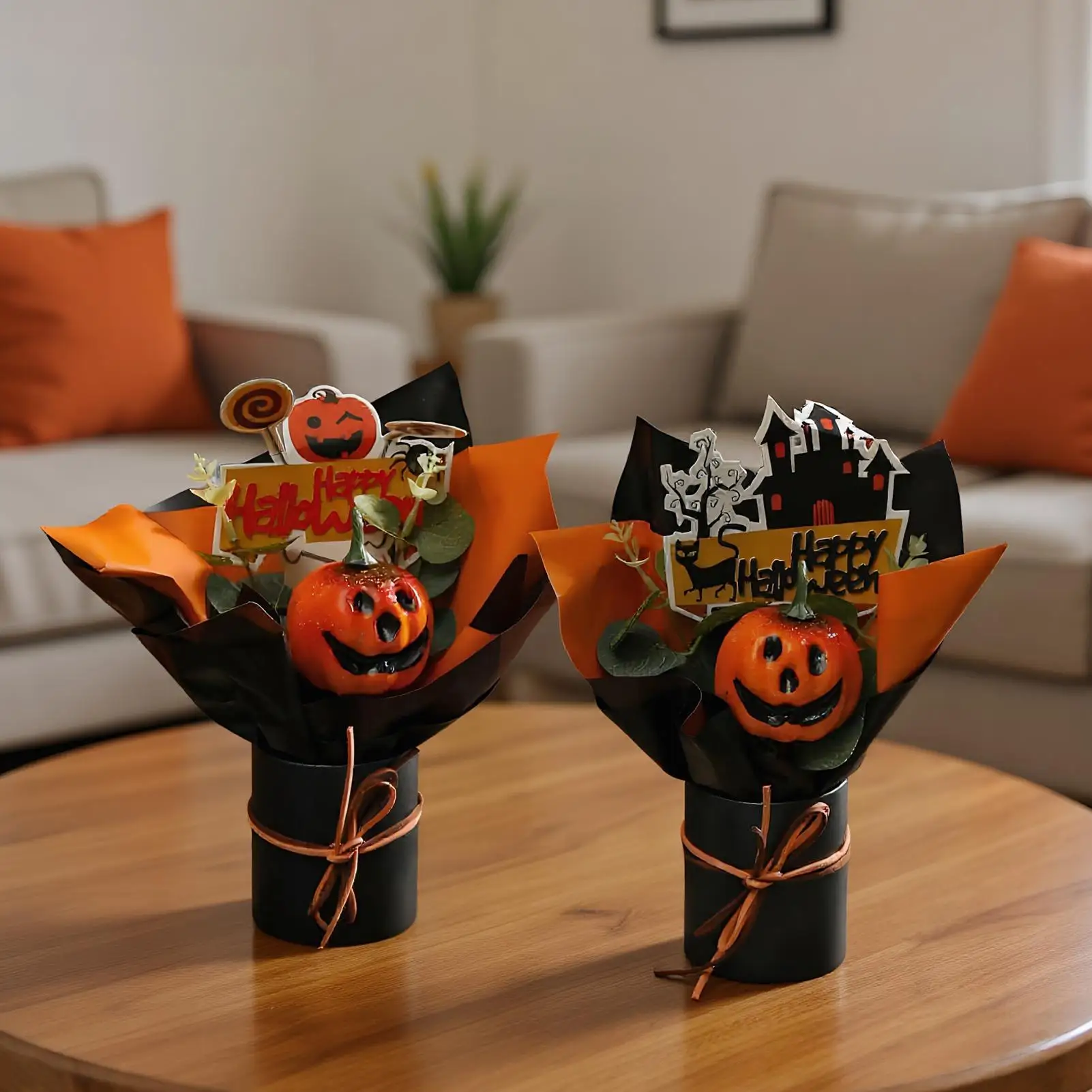 

Halloween Artificial Pumpkin Bouquet, Artificial Fall Flowers Faux Plants Decor for Haunted House Decoration Home Party Gifts