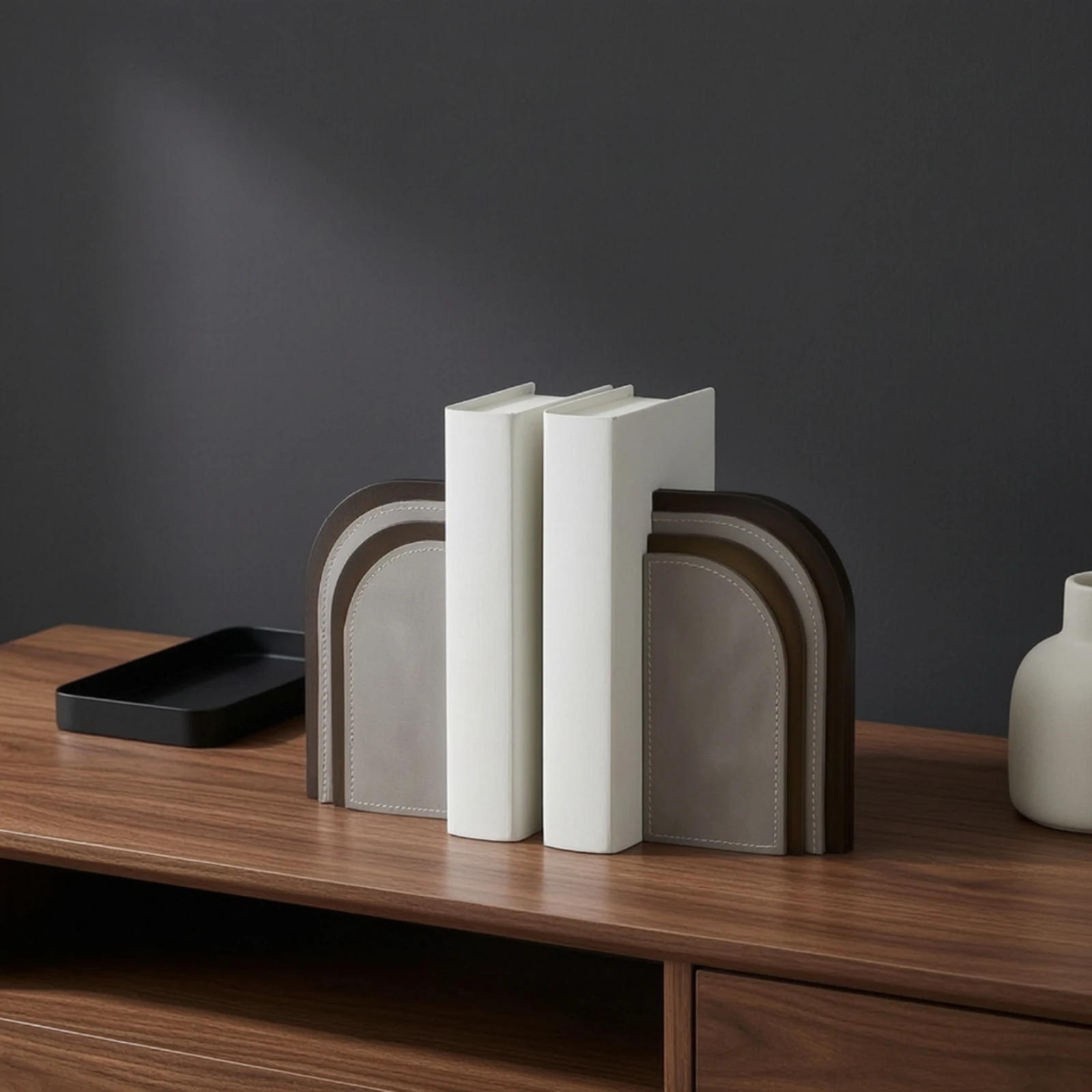 handmade-wooden-bookend-with-leather-front-panel-sculptural-stitched-leather-face-bookend-sleek-for-bookshelf-study-room