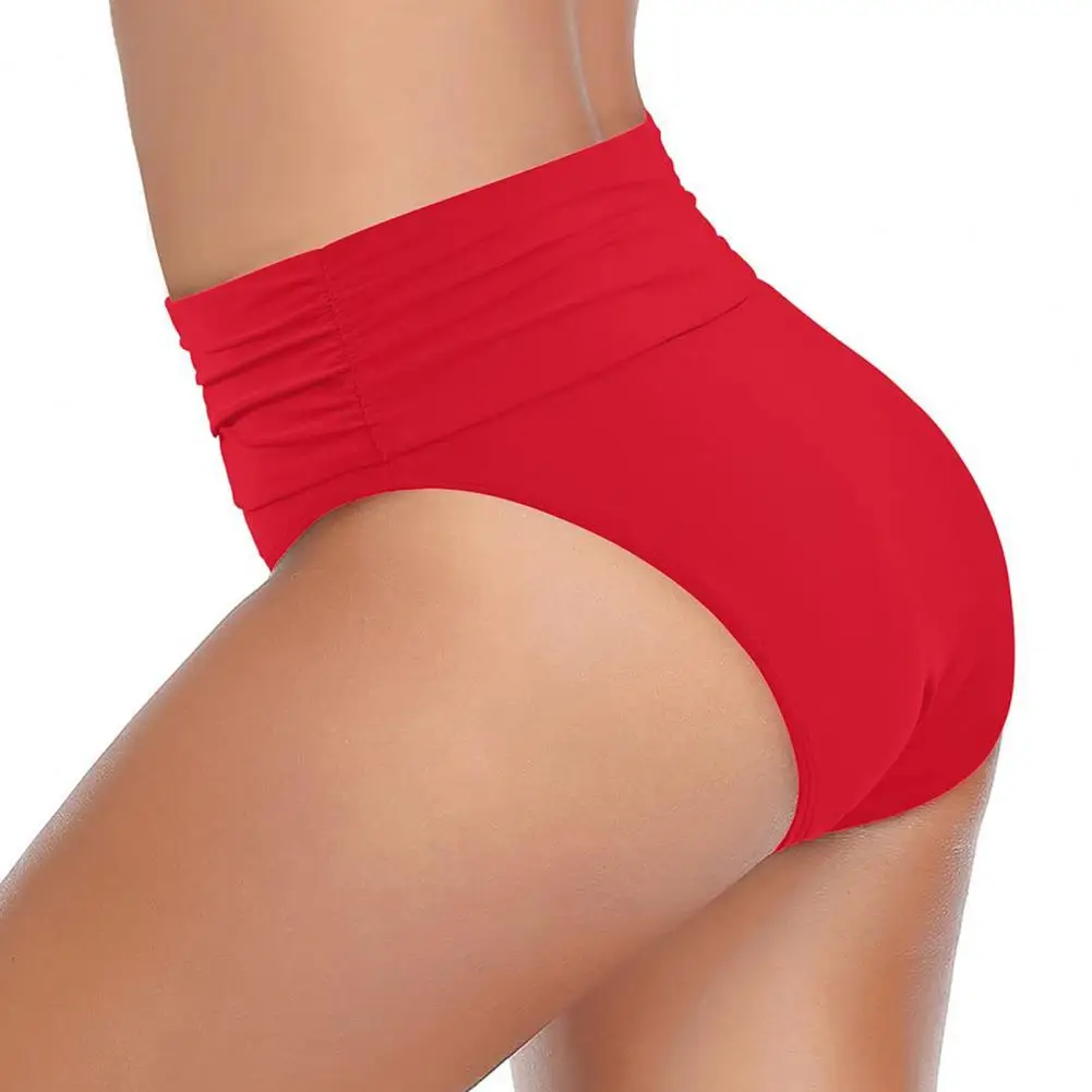 Flexible Fit Swimming Shorts High Rise Bikini High Waisted Bikini Bottoms for Women Tummy Control Swim Shorts Ruched Detailing