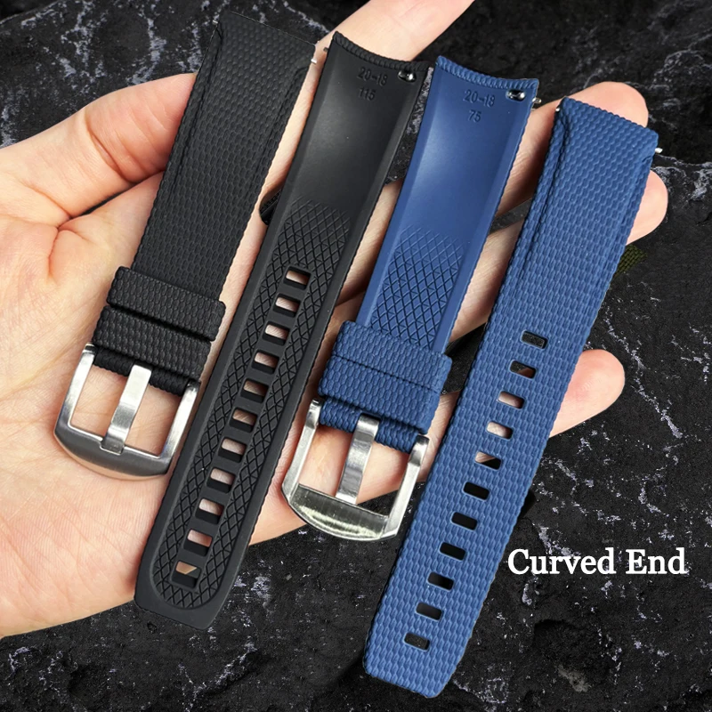 Curved End Fluoro Rubber Watch Strap 18/19/20/21/22/23/24mm Quick Release Men Universal FKM Watch Band for Longines for Seiko
