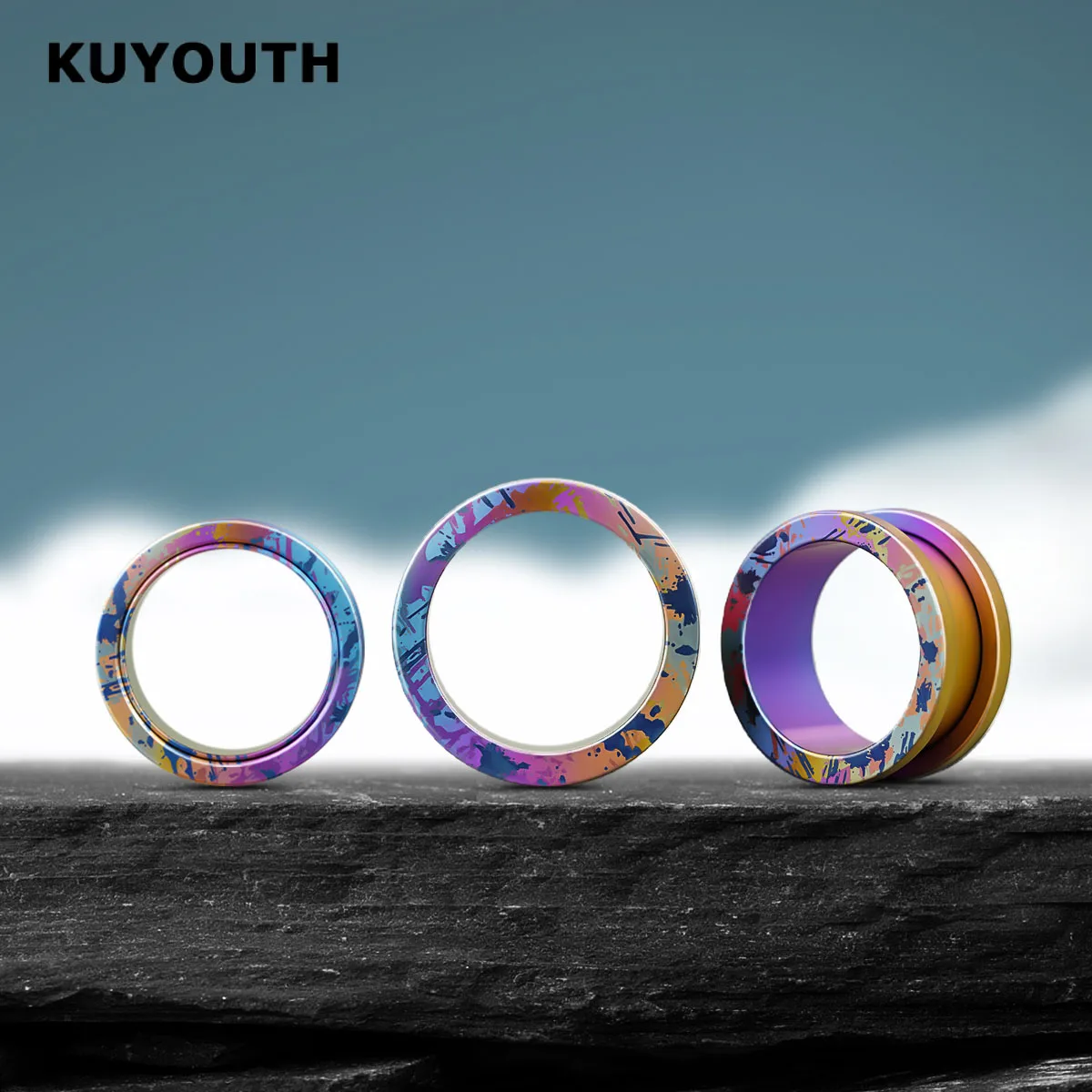 KUYOUTH Titanium Hypoallergenic Lightweight Ink Wash Painting Ear Tunnels, Plugs & Stretchers 1Pair Piercing Jewelry