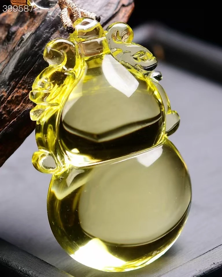 

Natural Yellow Citrine Quartz Pendant 54*36*20mm Gourd Women Men Jewelry Citrine Wealthy Necklace AAAAA