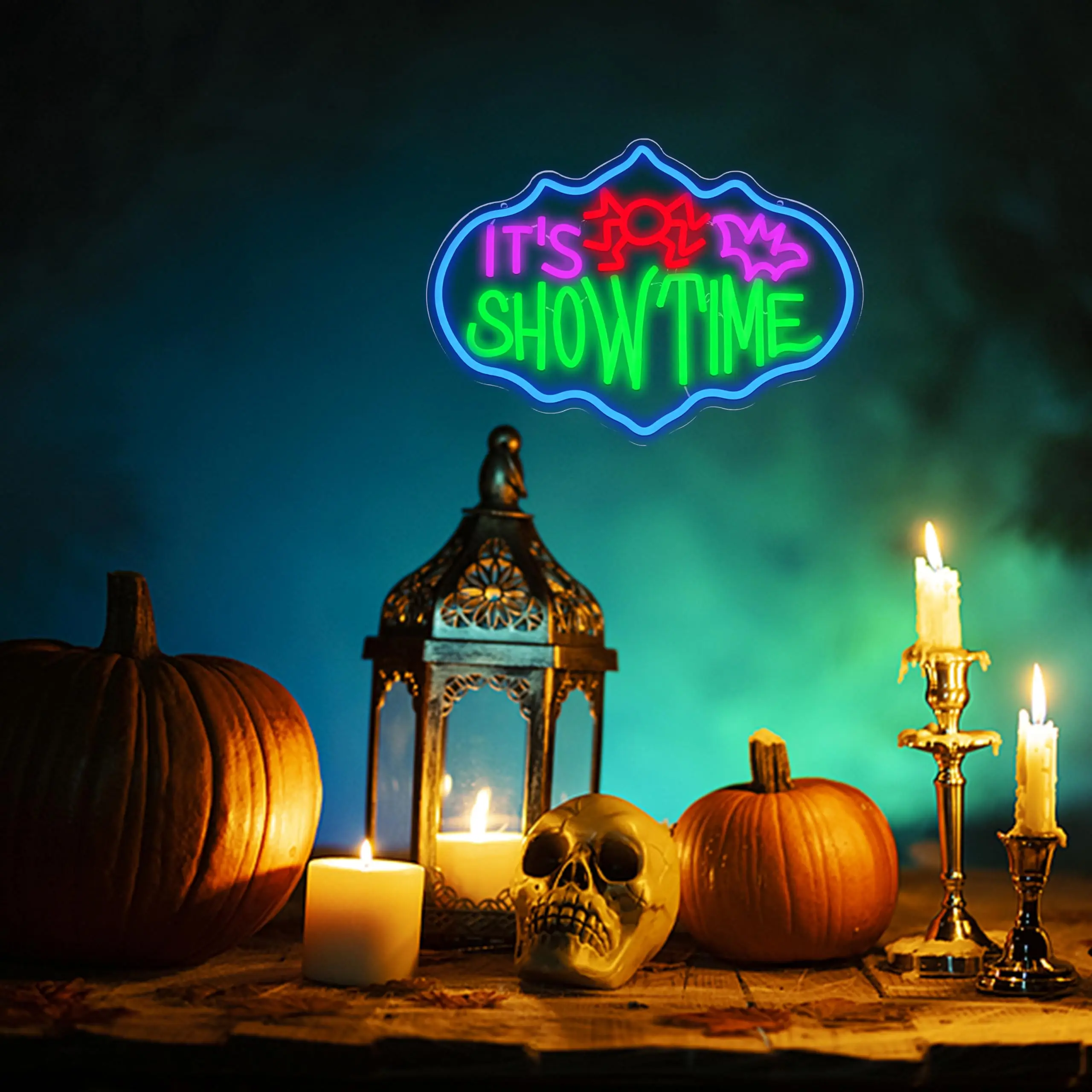 علامة النيون LED لزمن عرض الهالوين لديكور الحائط، شكل خفاش عنكلي ملون USB قابل للتعتيم لأسرار غرفة موضوع الإرهاب #5