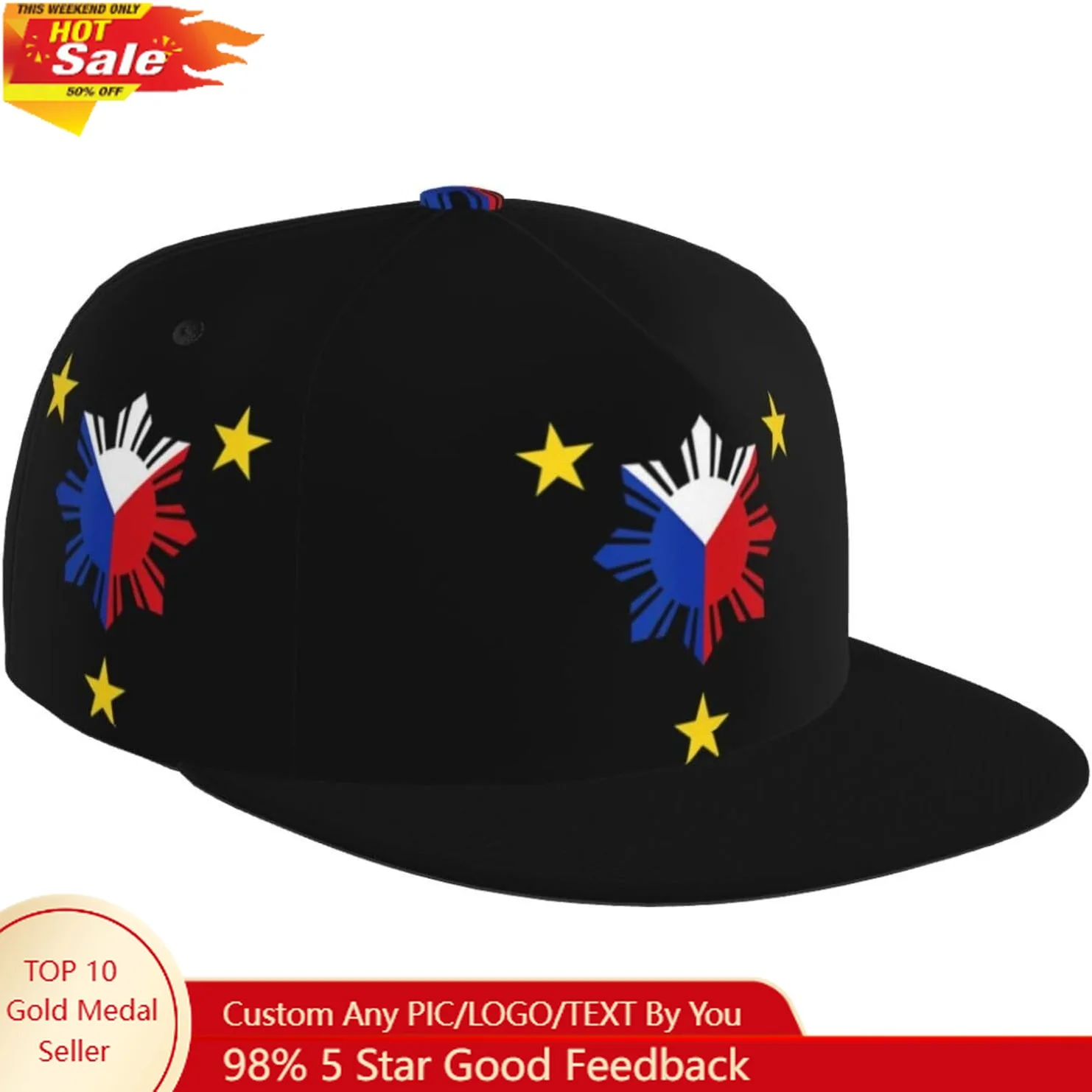 

Cute Philippines Flag Baseball Hat Snapback Hats for Men Women Adjustable Flat Bill Filipino Baseball Caps
