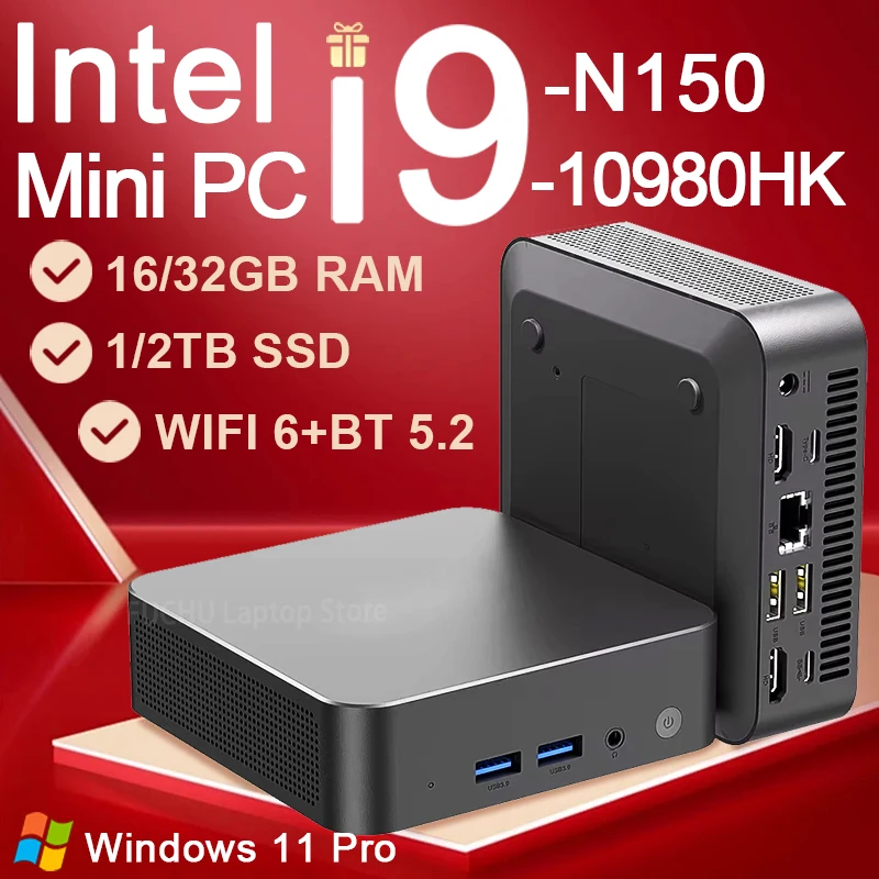 Image of Neuer Mini-PC Intel I9 10980HK N150 Windows 11 Pro für Büro- und Heimgebrauch Desktop-Computer 16GB 32GB RAM 1TB SSD Tragbarer Gaming-PC für Gamer