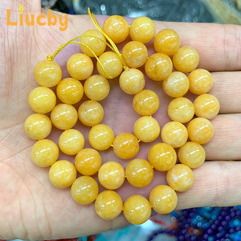 Natural Chinese Yellow jade Stone Handmade Round Beads For Jewelry Making DIY Rings Bracelets Necklace 15\