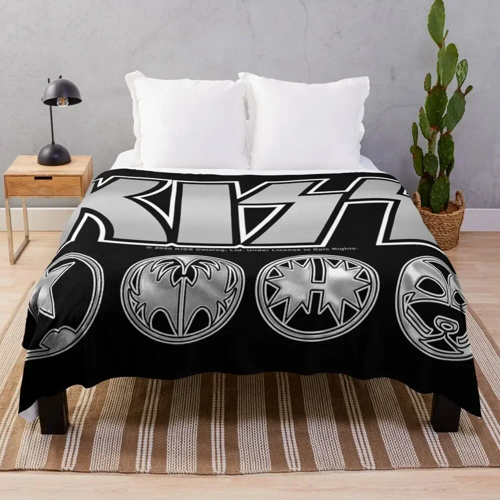 KISS Logo Silver V3 Starchild Demon Spaceman Catman Throw Blanket Air Conditioner Soft Blanket for Office Home