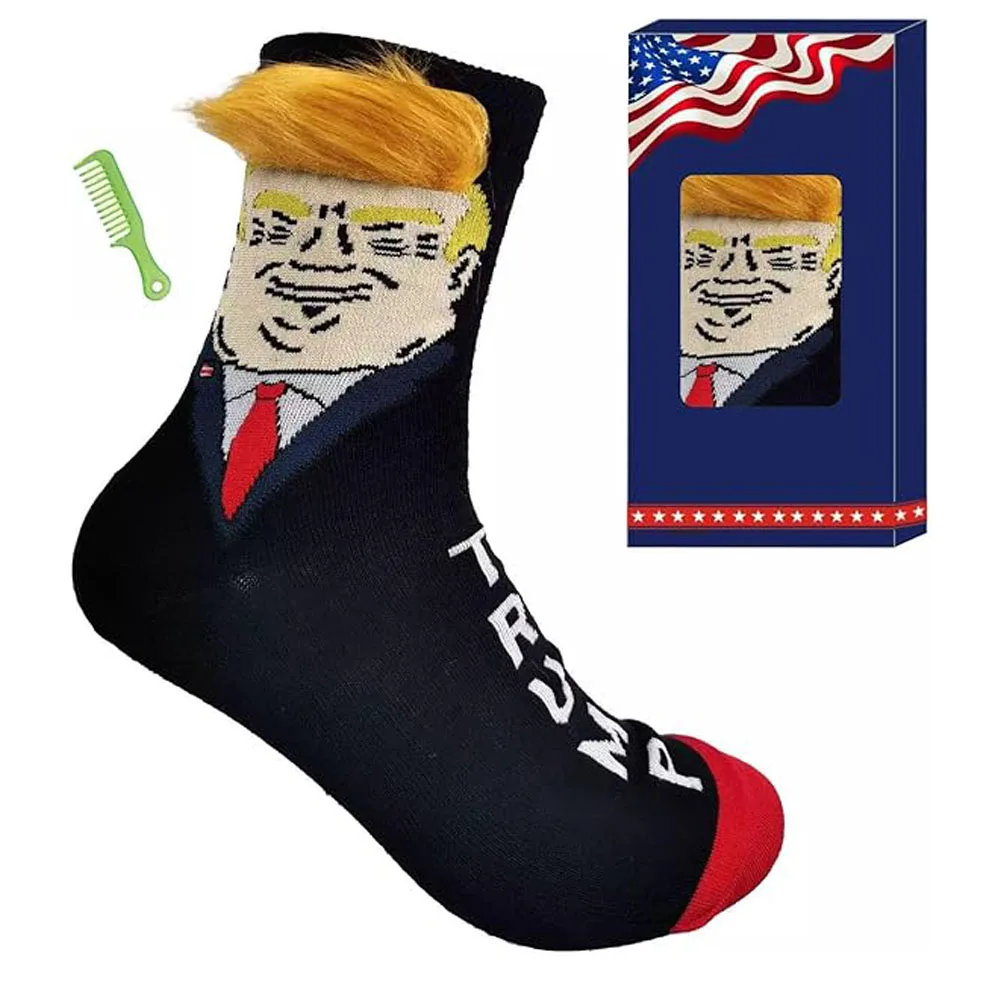 Trump Socks with Hair, Trump Socks Novelty Trump Merchandise, Funny Socks for Men Women