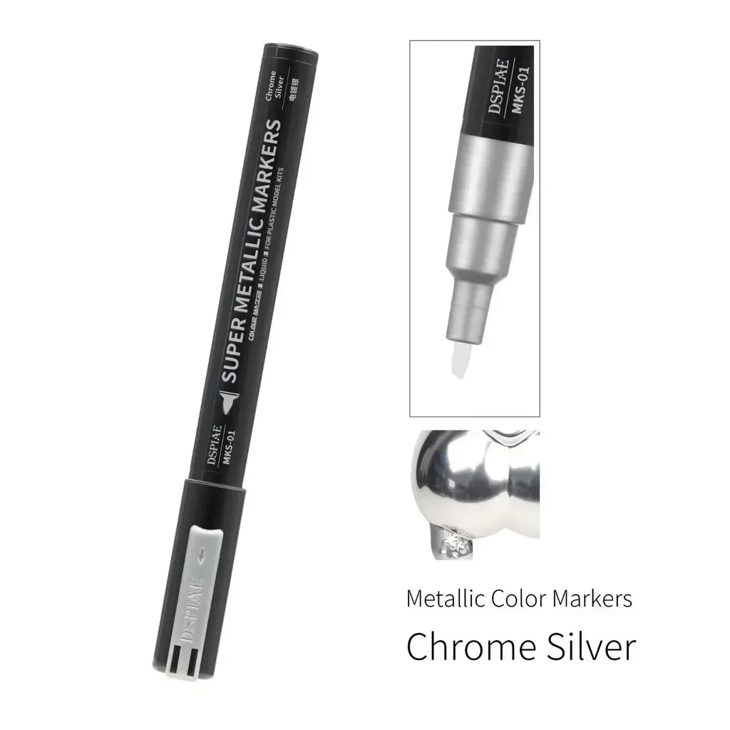 DSPIAE MKS Super Metallic Marker 2.0mm 0.5mm Dual Tips Pen voor Gundam Model Schilderen Hobby DIY Tool Chroom Zilver Champagne goud