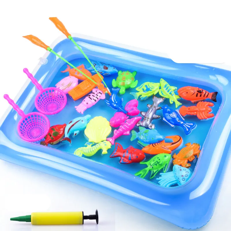 Set mainan memancing magnetik anak-anak, teka-teki pak ikan beragam mainan memancing bayi