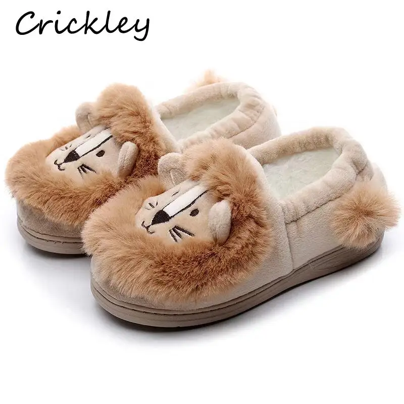 Winter Children Slippers Lovely Cartoon Lion Modelling Indoor Shoes for Boys Girls Warm Soft Non Slip Comfortable Kids Slippers