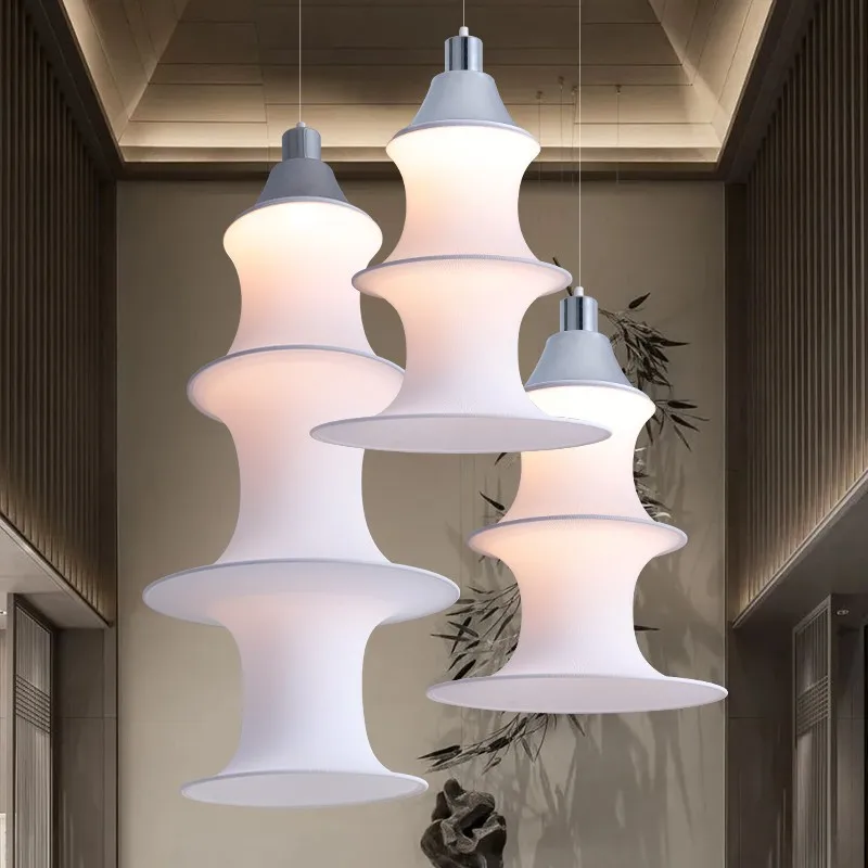 Imagem -03 - Designer Italiano Tecido de Seda Luzes Pingente Cilindro Vertical Suspensão Lâmpada Lustre Teto