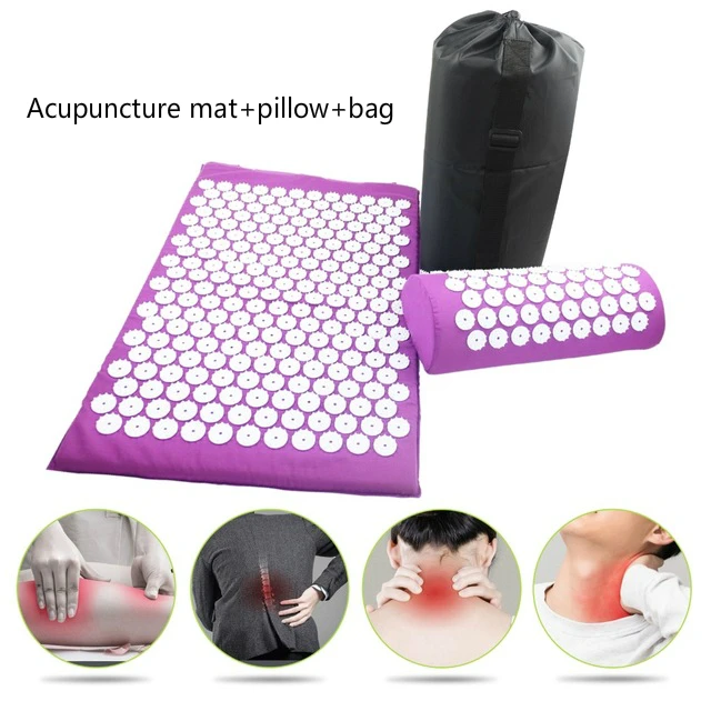 Acupressure Lotus Spike Massage Pads Rug Acupuncture Mat+Pillow Back Neck Stress Relief Yoga Cushion Massager Relaxation