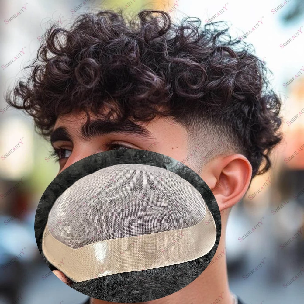 

Европейская кудрявая система замещения волос для мужчин с облысением, из натуральных человеческих волос, цвета Jet Black и Light Brown, прочная, на тонкой моно-основе # 4 # 2 светлых парика