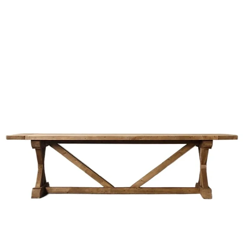 

American country furniture solid wood long dining table French country retro western dining table American solid wood nostalgic
