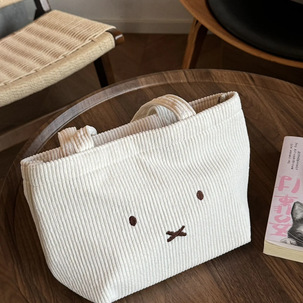 Kawaii Miffy Corduroy Cartoon Rabbit Handbag Multifunctional Commute Cosmetics Storage Bag Portable Cute Gift for Girl Festival view 2