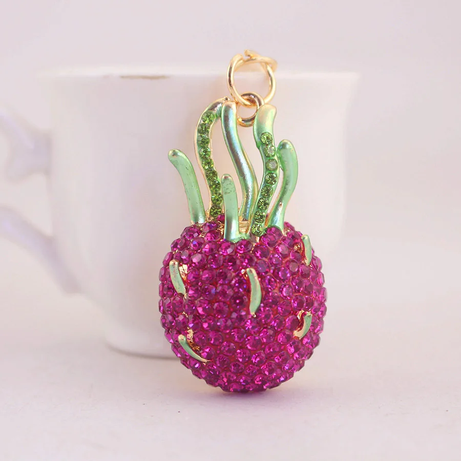 Cute Rhinestone Fruit Charms Keychain Bag Charms Lovely Fruit Pendants Keyrings For Women Kids Car Key Decor Party Jewelry Gift