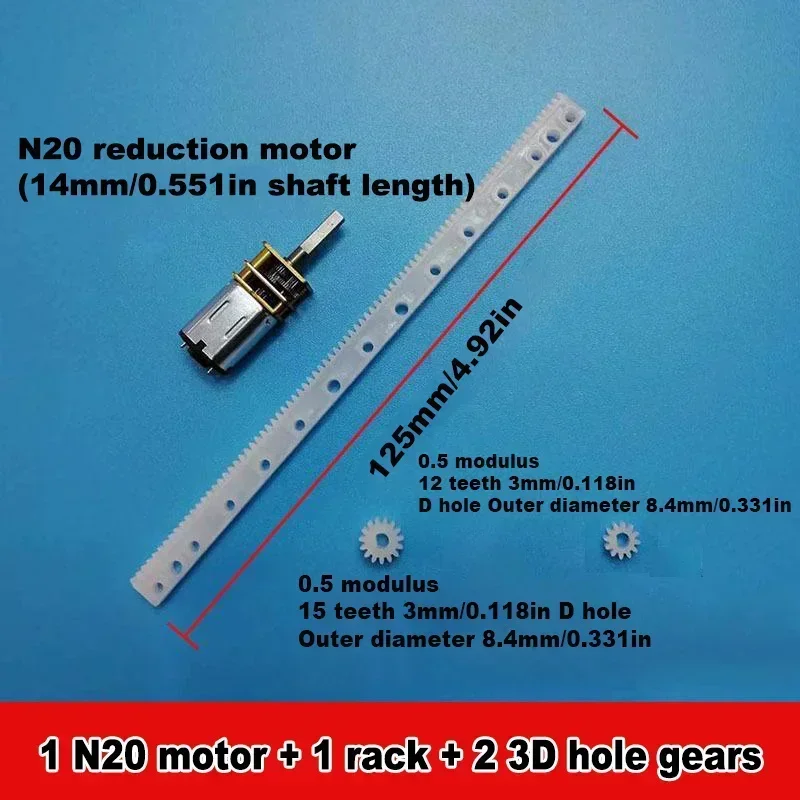 set of plastic gear assembly with N20 reduction motor, rack and pinion