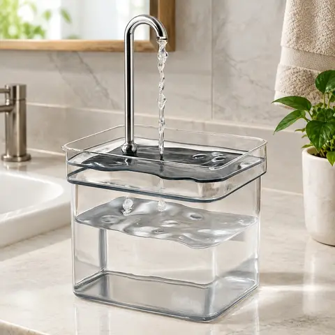 USB-Powered Silent Cat Fountain with Filtered Water Circulation and Clear Transparent Tank