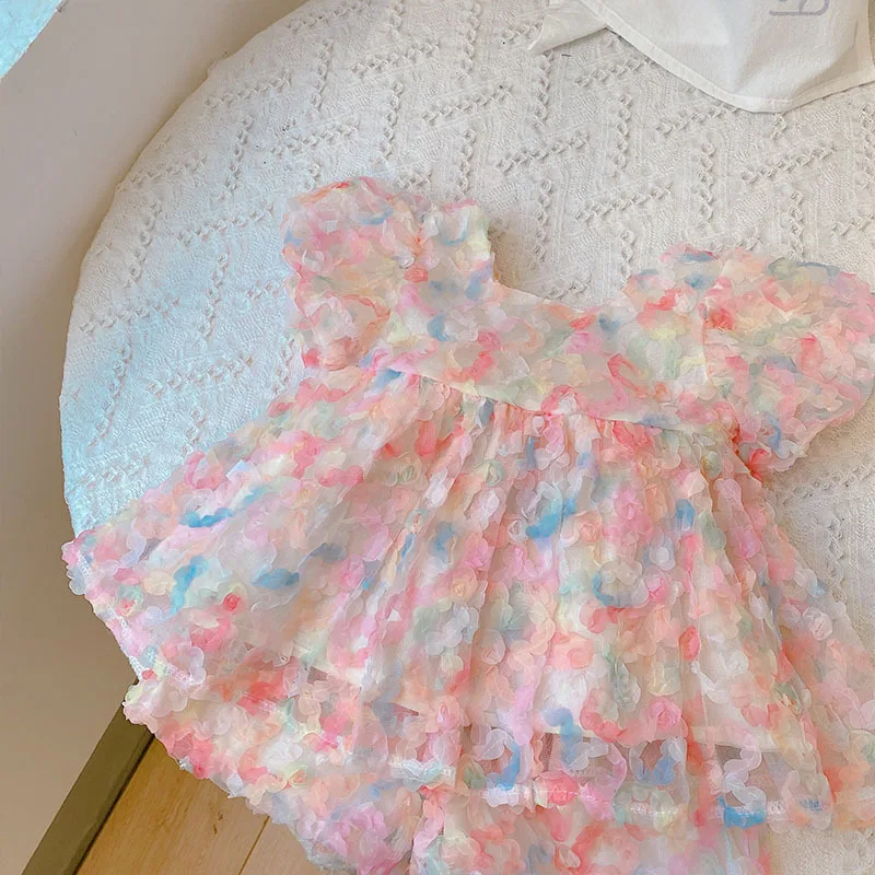 Summer Girls\' Clothing Sets Cute Three-Dimensional Flower Puff Sleeve Top+ Shorts Fashion Baby Kids Outfit Children Clothes Suit