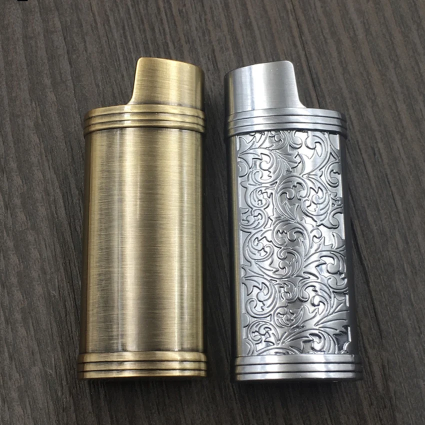 Personality 3D Carved Flower Lighter Protect Box For Bic J5 J6 Reusable Case Explosion-Proof Metal Armor Gas Lighters Shell