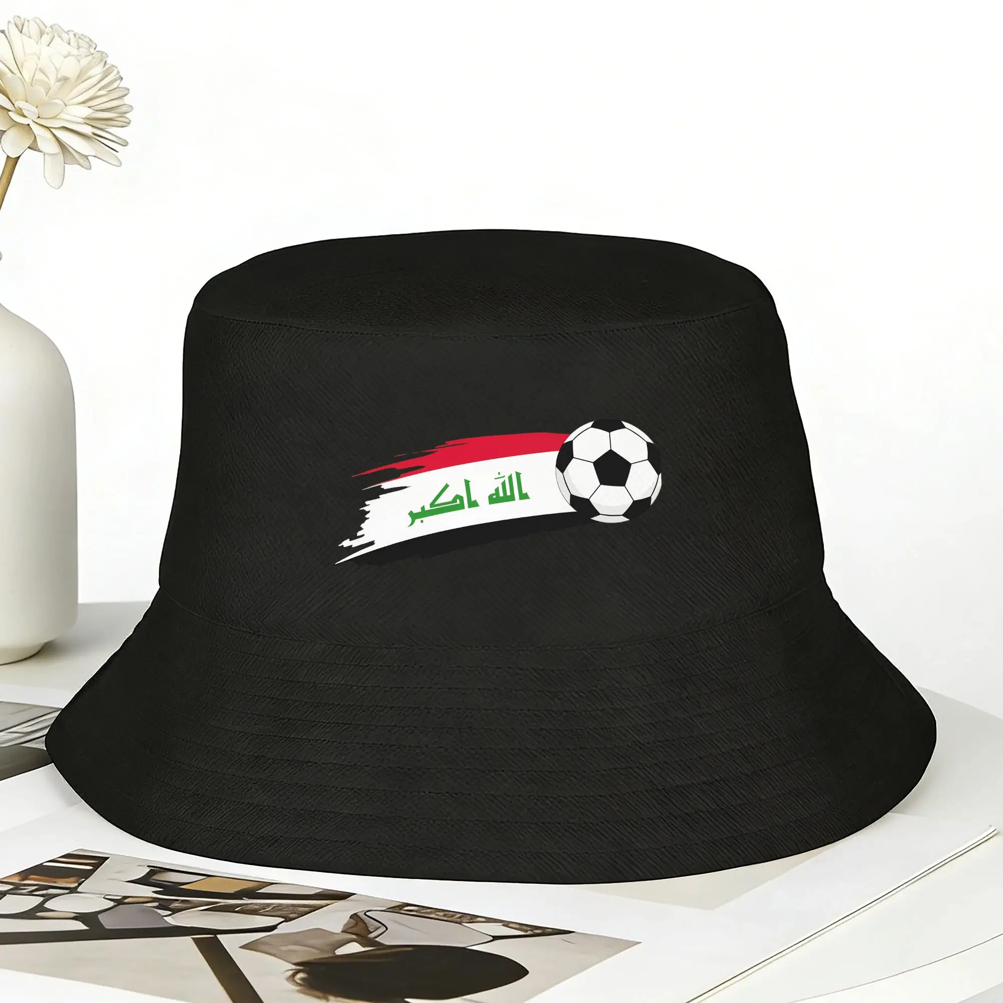 Iraq Flag Iraqi Soccer  Bucket Hat For Couple  Fisherman Hats Classic Travel Hiking Caps Breathable Hawaii Graphic Sun Hats