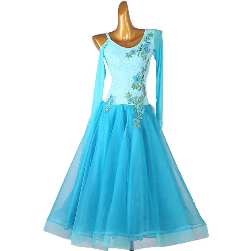 

Ballroom Waltz Dancing Dress Blue Modern Competition Dance Dresses High Quality Customization Standard Ballroom Dance Skirt