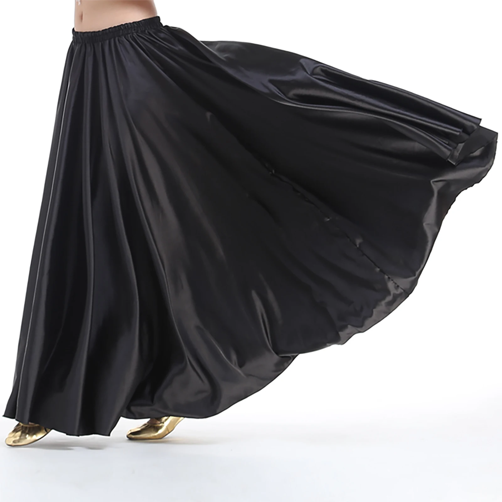 Falda de baile de salón de Paso Doble para mujer, maxifalda de satén con cintura elástica de 540 grados para danza del vientre, Flamenco, Bomba, Tango