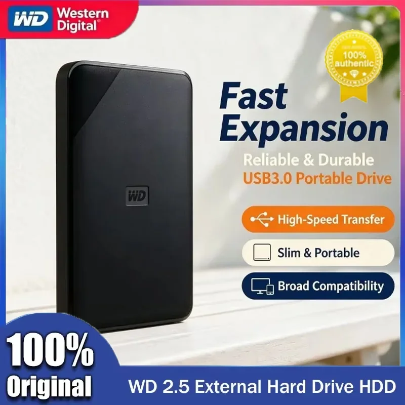 Western Digital Portable HDD WD Elements Series USB3.0 External Hard Disk 1TB 2TB 4TB 2.5 Inch Mobile Drive For Laptop Desktop
