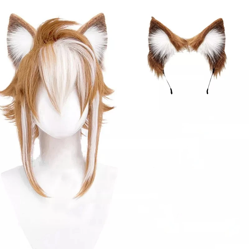 Synthetic Anime Cosplay Wig Gorou Arataki Itto Shikanoin Heiz Columbina Halloween Cosplay Wigs with Ears and Tail