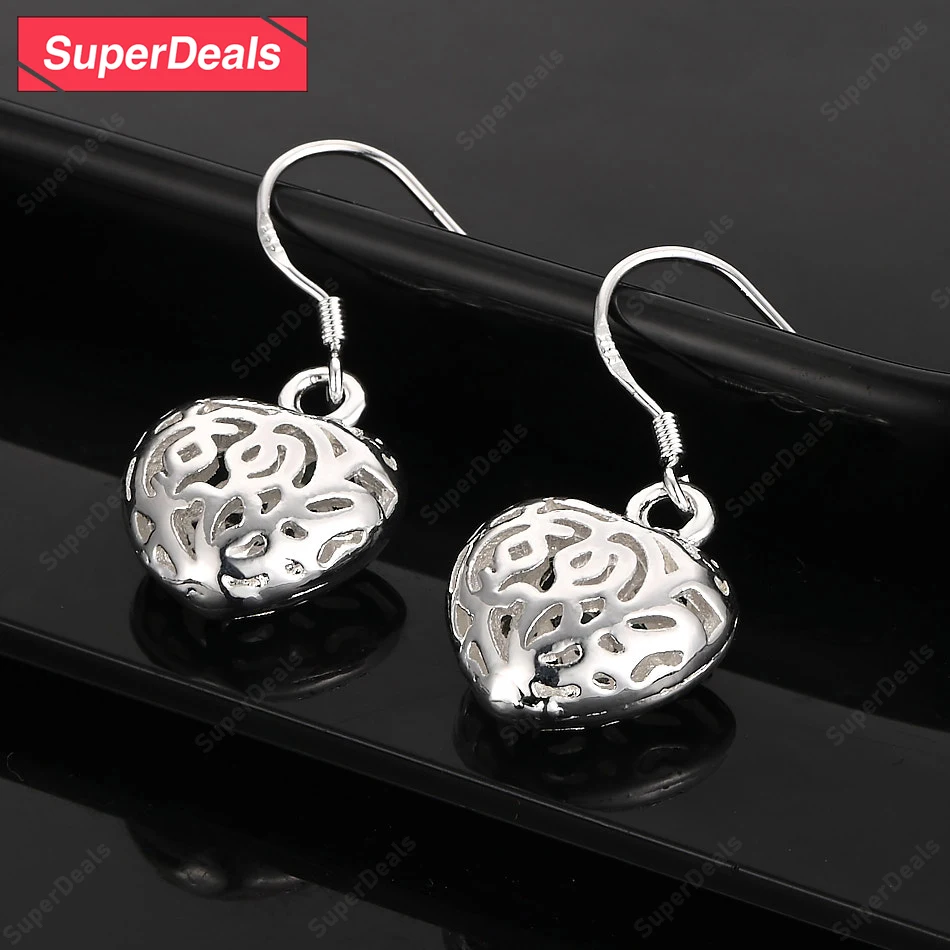 

SuperDeals 925 Sterling Silver Hollow Heart Drop Earring Girl Birthday Gift Valentine's Day Charm Jewelry Wedding Party