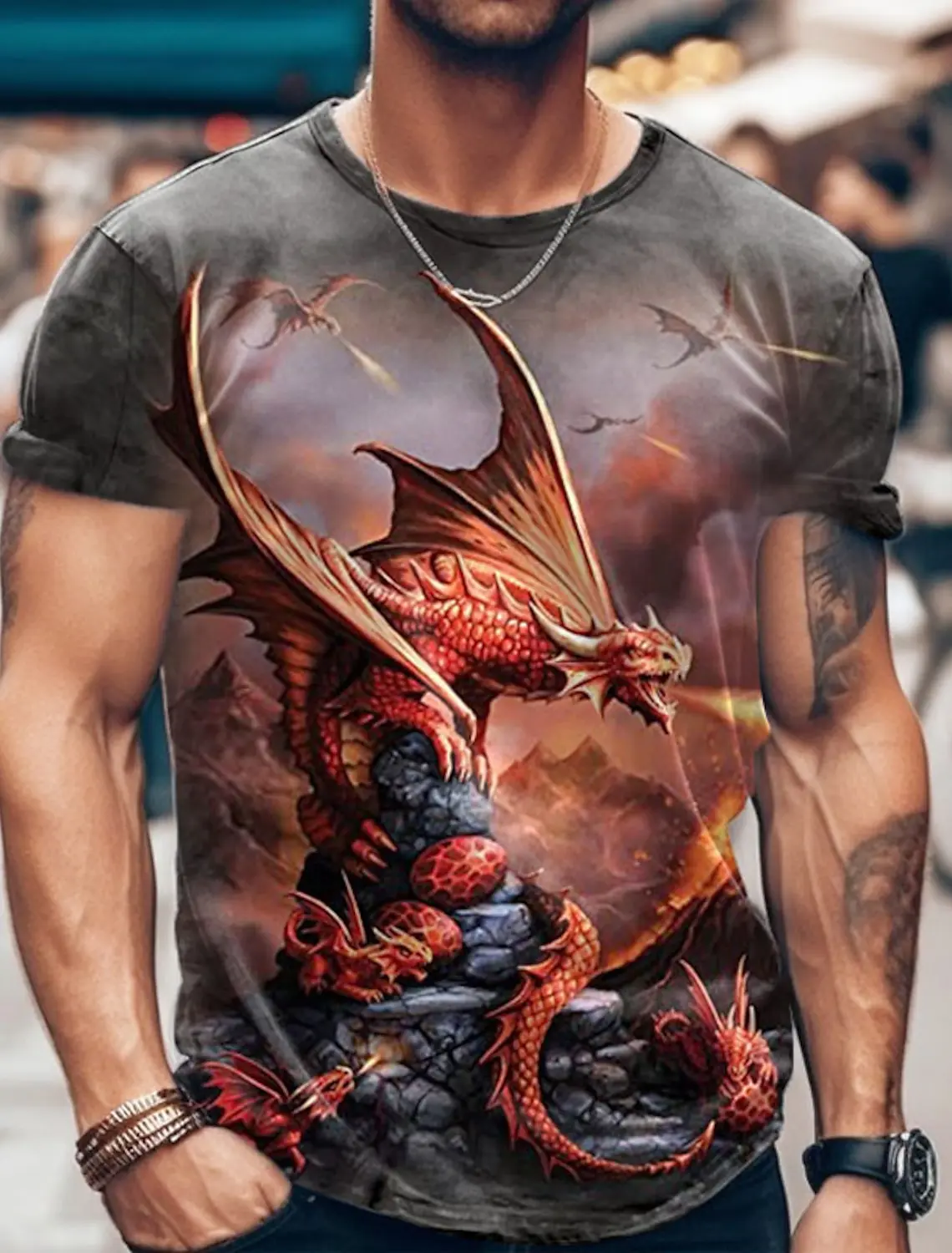 Summer Men\'s Vintage T Shirt 3d Print Oversized Retro Dragon Graphics Street Short Sleeve Men Clothing Fashion T-shirts Tee Tops